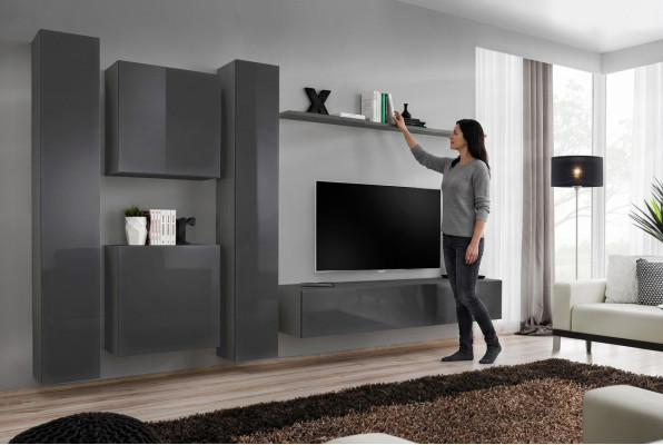 Designer wandmeubel Grijs Luxe woonkamermeubelen Compleet dressoirmeubilair