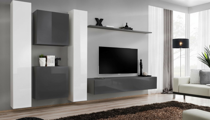 Grijze muurkast woonkamer muur plank design muur kast modern interieur