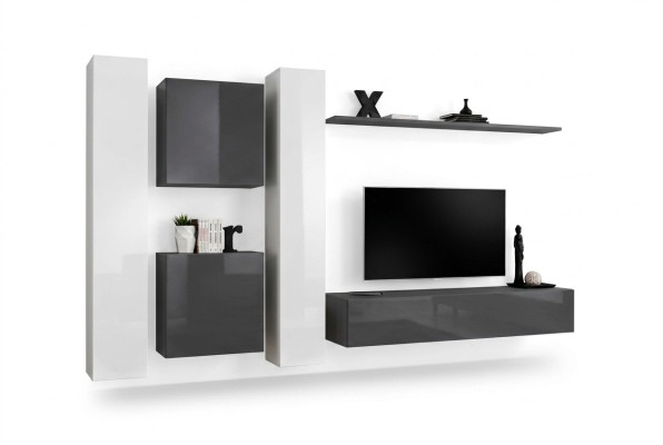Grijze muurkast woonkamer muur plank design muur kast modern interieur