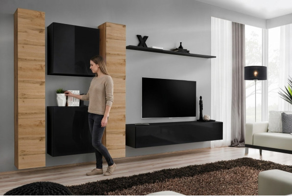 Woonkamerset 6-delig Woonwand Houten meubels Kast Compleet Nieuw Wandplank Woonkamerset 6-delig Woonwand Houten meubels Kast Compleet Nieuw Wandplank