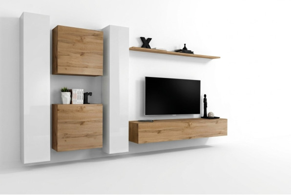 Woonkamer meubels bruin wandkast compleet nieuw wandplank.