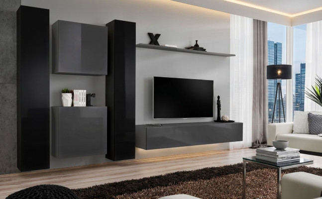 Designer woonkamer grijs woonkamerm meubel 4x wandkast wand rek compleet