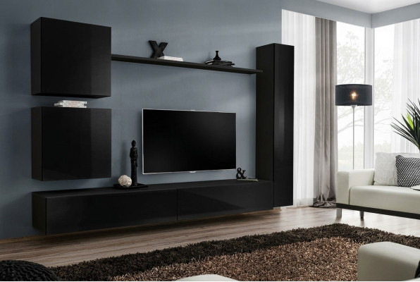 Luxe Zwarte Woonkamerkast Designer Wandkast Set 6-delig Houten Meubels Woonkamermeubels