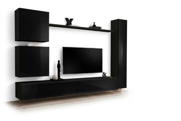 Luxe Zwarte Woonkamerkast Designer Wandkast Set 6-delig Houten Meubels Woonkamermeubels