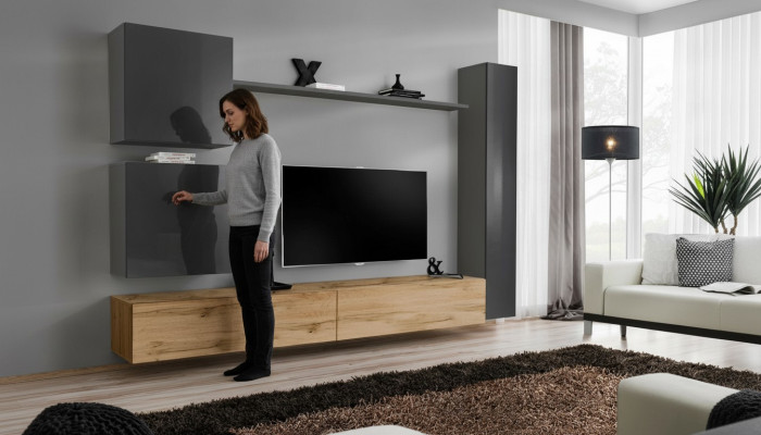Muurkast woonwand compleet set 6-delig modern meubilair dressoir tv-standaard
