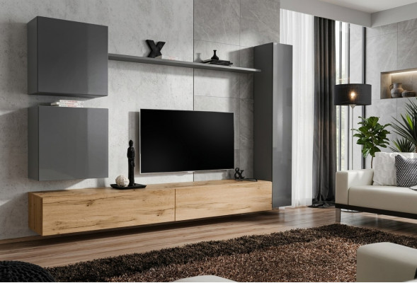 Muurkast woonwand compleet set 6-delig modern meubilair dressoir tv-standaard