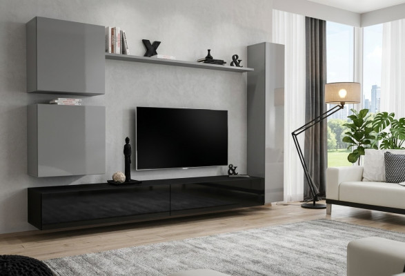 Woonkamer tv-kast woonwand plank luxe wandkast TV dressoir set 6-delig.