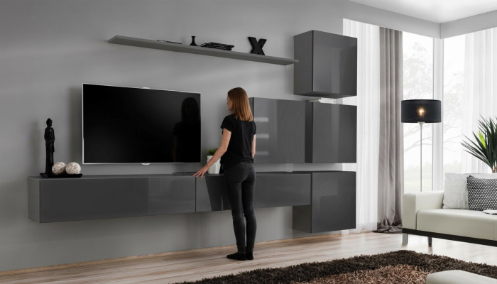 Grijze moderne woonwand woonkamer ontwerp tv-standaard luxe dressoir kast nieuw