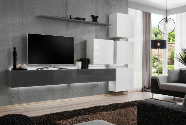 Grijze wandplank TV-standaard luxe compleet stijl modern woonkamer nieuwe inrichting
