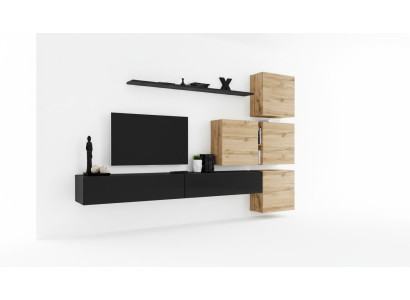Set van 7 stuks. Woonkamer TV-standaard Hout Luxe Set Groep Wandkast