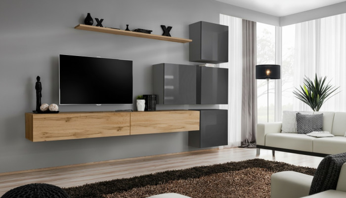 Luxe houten set TV-meubel hout woonkamer wandplank ontwerp