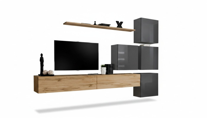 Luxe houten set TV-meubel hout woonkamer wandplank ontwerp