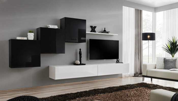 Compleet ontwerp woonkamer 3x wandkasten Wit Sideboard 6-delige woonwand Nieuw