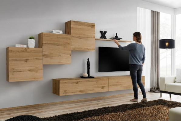 Designer woonkamer bruin TV-standaard moderne dressoir wandplank wandkast 6-delig
