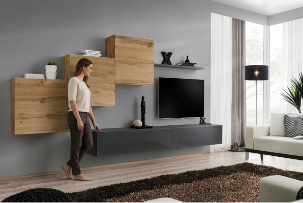 Ontwerper woonkamermeubels Woonwand Grijs TV-standaard Moderne dressoir Wandplank