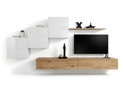 Woonkamer TV-standaard 3x wandkast wandplank Luxe design dressoir woonkamerwand.