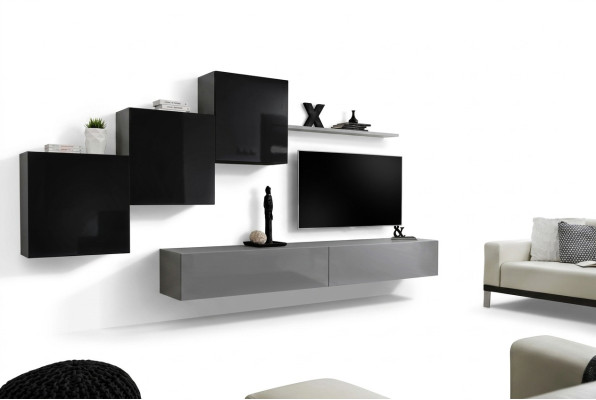 Woonkamerset Wandplank TV-standaard Grijs Luxe wandmeubel Ontwerp 6-delig. Nieuw woonkamerset Wandplank TV-standaard Grijs Luxe wandmeubel Ontwerp 6-delig. Nieuw