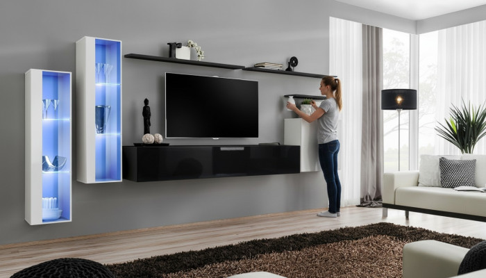 Woonkamer Zwarte Set Wandkast Vitrine Luxe woonwanden TV-standaard Ontwerp Nieuw