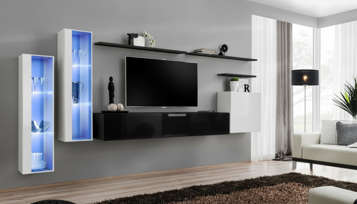 Woonkamer Zwarte Set Wandkast Vitrine Luxe woonwanden TV-standaard Ontwerp Nieuw