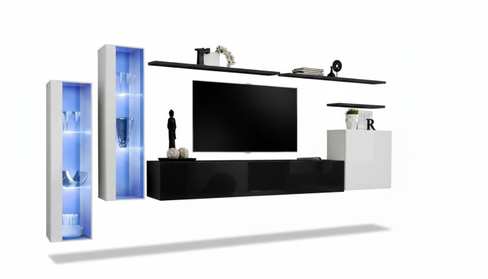 Woonkamer Zwarte Set Wandkast Vitrine Luxe woonwanden TV-standaard Ontwerp Nieuw