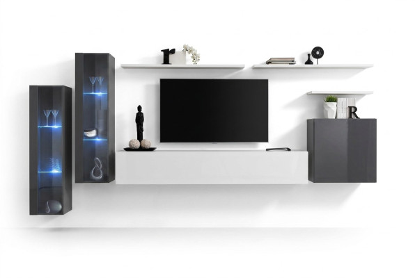 Complete woonwand tv-standaard wandplank luxe wandkast inrichting designer.