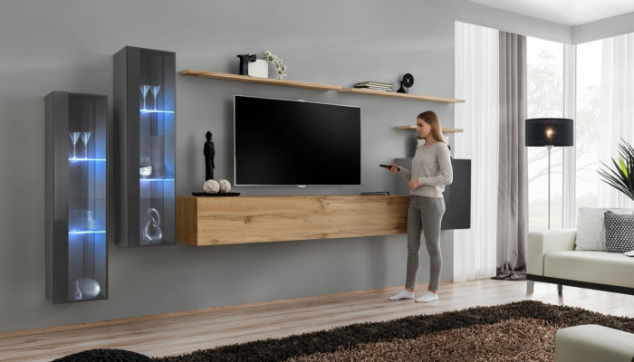 Woonkamer set Woonwand Bruin Luxe Wandkast TV-standaard Compleet Sideboard  Woonkamerset Woonwand Bruin Luxe Wandkast Tv-standaard Compleet Sideboard
