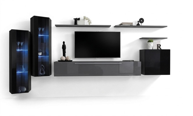Woonkamer Hout Compleet Grijs TV-standaard Design 3x Wandkast Luxe Woonwand
