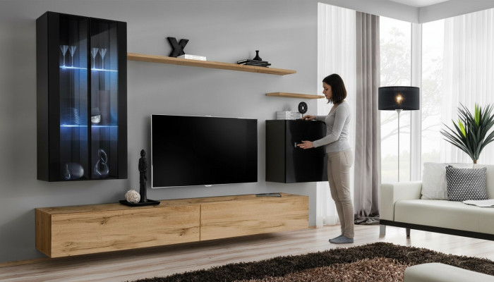 Wandmeubel Hangende Vitrine Wandkast Ontwerper TV-standaard Inrichting Planken Modern