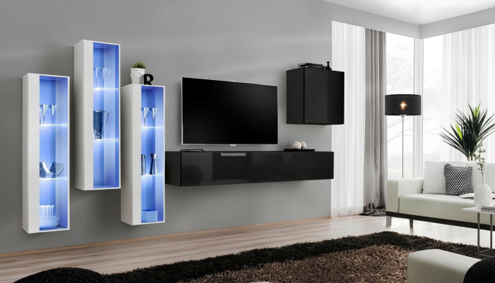 Zwarte tv-standaard woonwand set 5-delig wandkast houten meubels designer nieuw