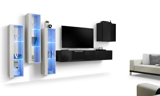 Zwarte tv-standaard woonwand set 5-delig wandkast houten meubels designer nieuw