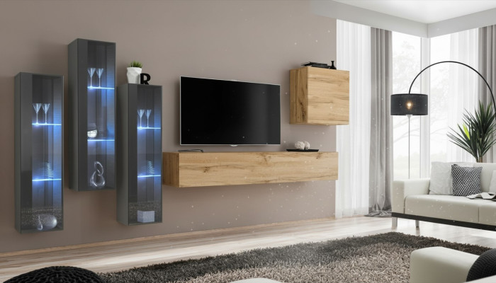 Woonkamer muur van hout Luxe set Interieur nieuw Stijl modern, Luxe Bruin
