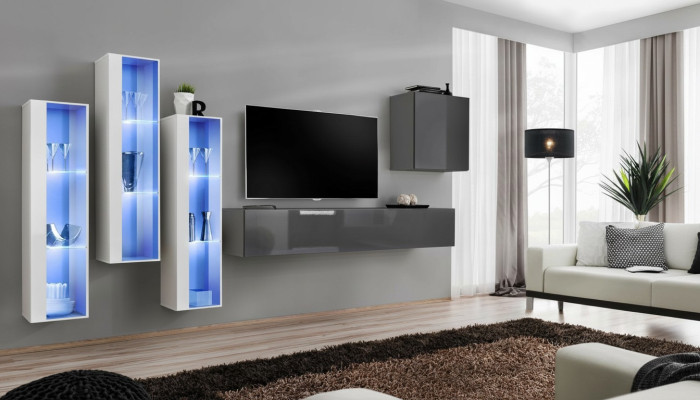 Wandmeubel Grijs Modern Hoogglans TV-standaard Houten meubilair Inrichting Set