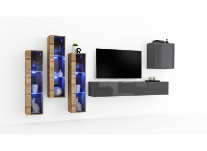 Luxe woonwand grijs hoogglans tv-standaard designer dressoir woonkamerset