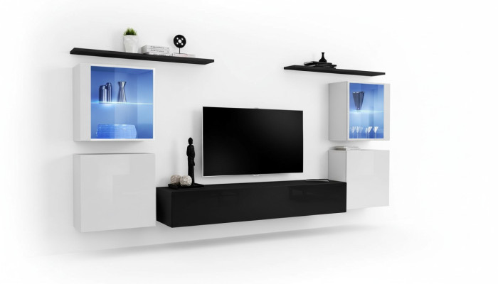 Houten meubels Zwarte woonkamer woonkamer muurrekken luxe inrichting kast nieuw