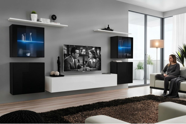 Woonkamer wand wit muurrekken tv-standaard compleet dressoir hoogglans inrichting