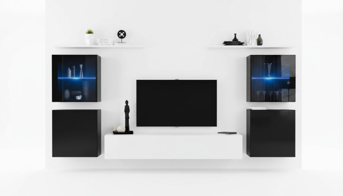 Woonkamer wand wit muurrekken tv-standaard compleet dressoir hoogglans inrichting