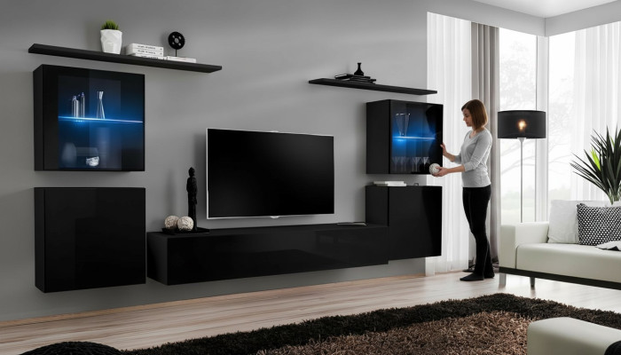 Zwarte woonkamerwand woonkamer meubels luxe muurkast compleet ontwerper nieuw