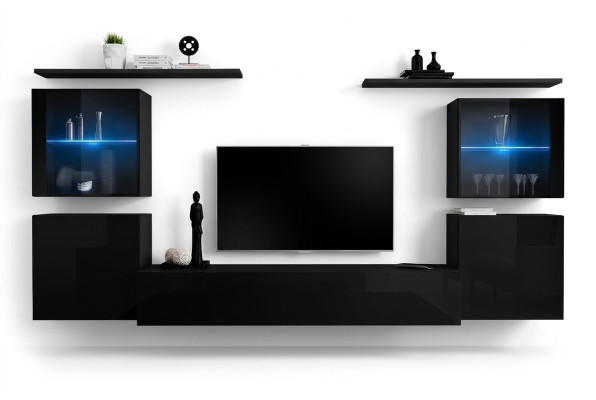 Zwarte woonkamerwand woonkamer meubels luxe muurkast compleet ontwerper nieuw