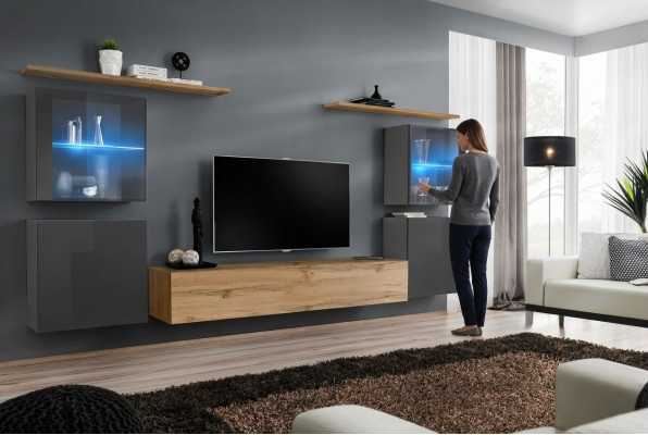 Ontwerper Braun woonkamer muur planken kast woonkamer hout meubels stijl modern