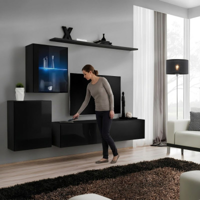 Luxe Zwarte woonkamer wandmeubel 2x wandkast woonmeubels woonkamer meubels
