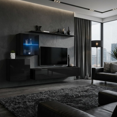 Luxe Zwarte woonkamer wandmeubel 2x wandkast woonmeubels woonkamer meubels