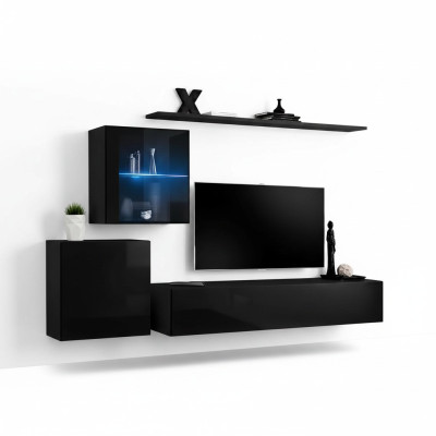 Luxe Zwarte woonkamer wandmeubel 2x wandkast woonmeubels woonkamer meubels