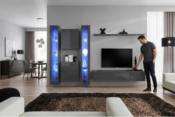 Luxe 2x hangende vitrine Nieuwe wandcombinatie 2x wandkast Compleet set wandplank Nieuw