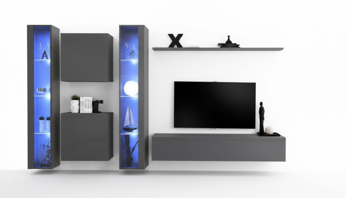 Luxe 2x hangende vitrine Nieuwe wandcombinatie 2x wandkast Compleet set wandplank Nieuw