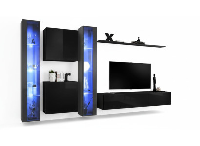 Houten meubel compleet woonkamer set muurkast luxe vitrine inrichting