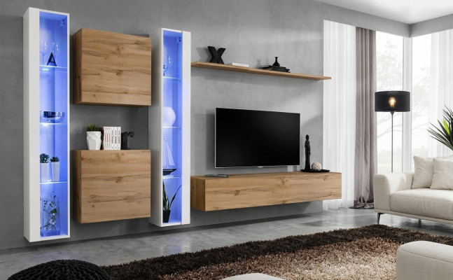 Woonkamermeubilair wandkast tv-standaard bruin dressoir complete inrichting. Wohnzimmermöbel Wohnwand TV-Ständer braune Anrichte komplette Einrichtung.