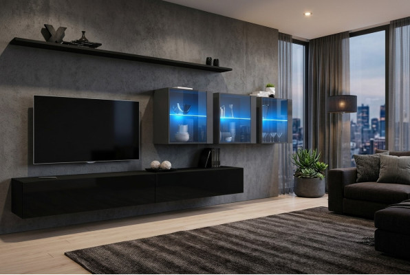 Woonkamer set 7-delig Modern woonkamer meubilair TV-standaard Design muur planken Compleet
