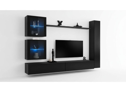 Zwart woonwand compleet set inrichting designer meubels tv-standaard modern