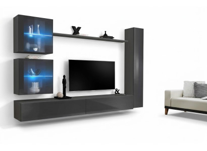 Luxe volledige woonwand grijs meubel ontwerper set inrichting dressoir modern.