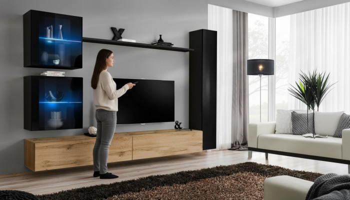 Luxe Zwart 3x Wandkast Woonwand TV-standaard Modern Ontwerp Set 6-delig Nieuw